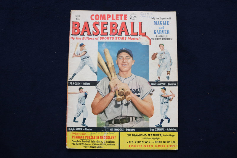 1952 SEPTEMBER COMPLETE BASEBALL MAGAZINE - HODGES-KINER-ROSEN COVER - E 11836