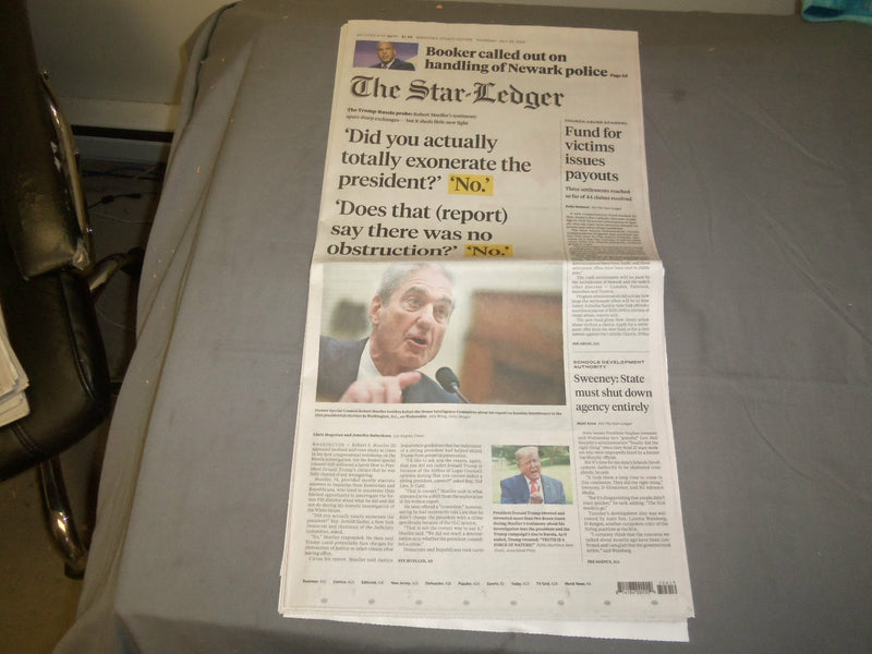2019 JULY 25 THE STAR-LEDGER NEWSPAPER- MUELLER TESTIFIES BEFORE HOUSE COMMITTEE
