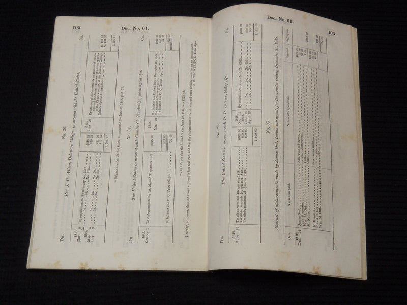 1850 APRIL 9 INDIAN DISBURSEMENTS BULLETINS - TREASURY AUDITOR LOT OF 8 - K 2030