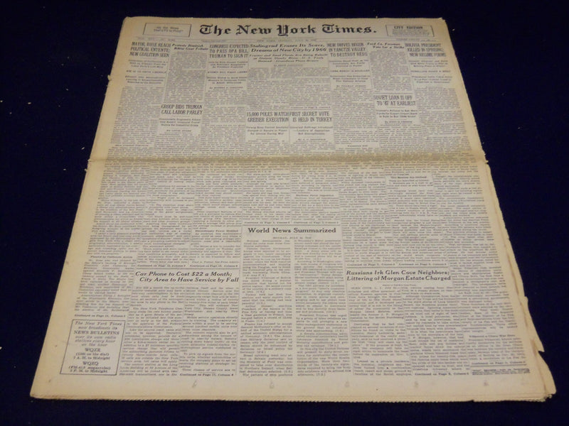 1946 JULY 22 NEW YORK TIMES - POLES WATCH GREISER HANG - NT 2979
