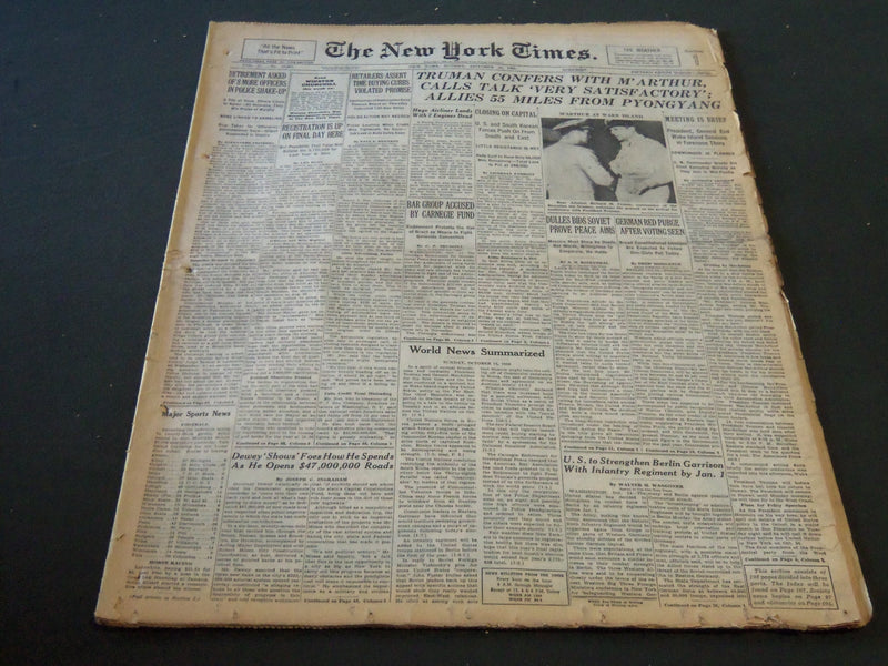 1950 OCTOBER 15 NEW YORK TIMES - TRUMAN CONFERS WITH M'ARTHUR - NT 5794