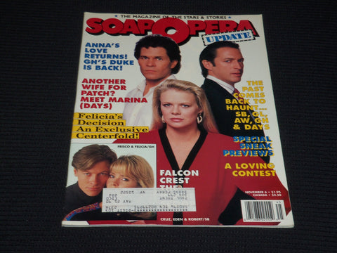 1989 NOVEMBER 6 SOAP OPERA UPDATE MAGAZINE - CRUZ EDEN & ROBERT COVER - E 13093
