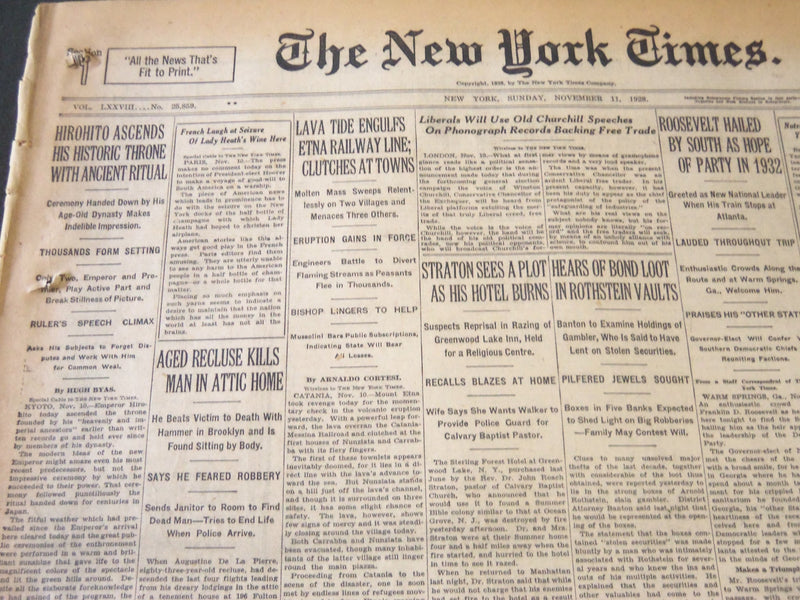 1928 NOV 11 NEW YORK TIMES - HIROHITO ASCENDS THRONE ANCIENT RITUAL - NT 6449