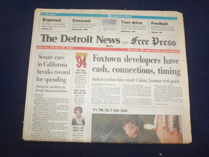 1994 OCT 29 DETROIT NEWS/FREE PRESS NEWSPAPER- FOXTOWN DEVELOPERS CASH - NP 7201