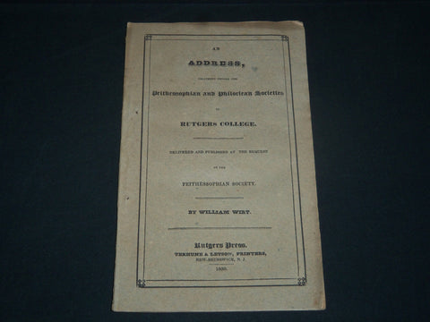 1830 RUTGERS COLLEGE PEITHESSOPHIAN & PHILOCLEAN SOCIETY ADDRESS BOOK - J 3909