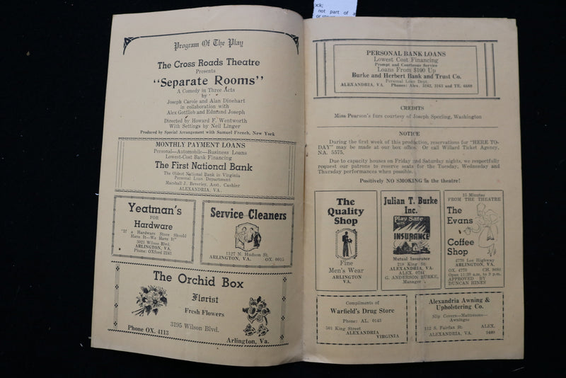 1946 CROSS ROADS THEATRE PROGRAM - TENTH ANNIVERSARY SEASON - LOT OF 2 - K 2458