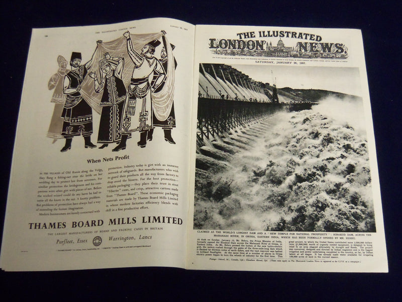 1957 JANUARY 26 ILLUSTRATED LONDON NEWS MAGAZINE - HIRAKUD DAM - E 8043