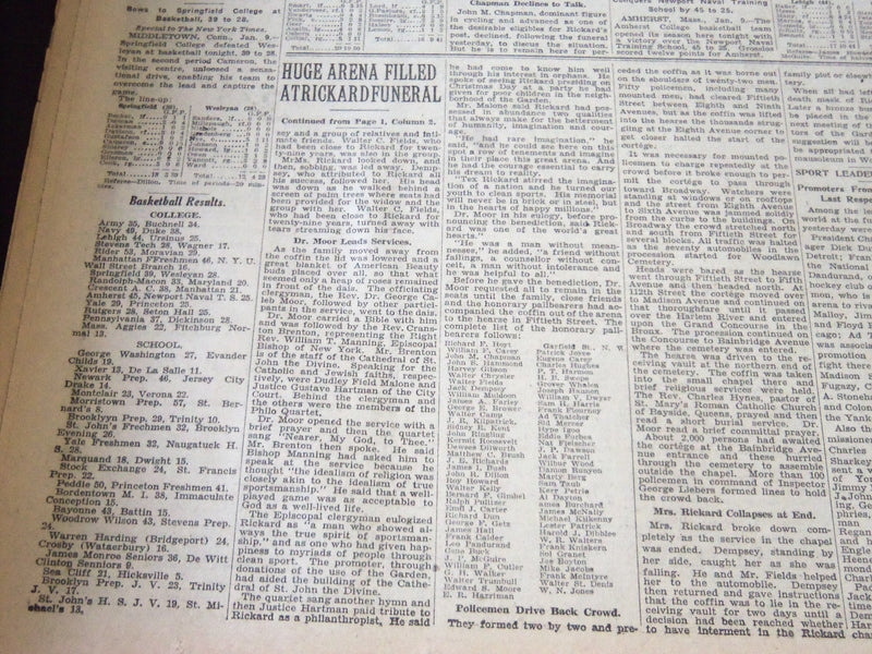 1929 JANUARY 10 NEW YORK TIMES - HUGE ARENA FILLED AT RICKARD FUNERAL - NT 6619