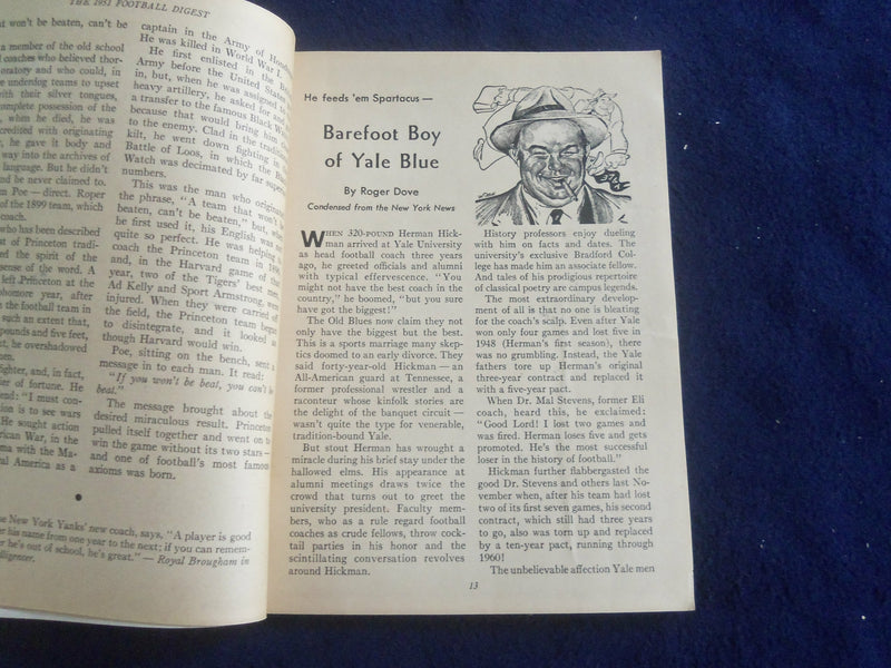 1951 FOOTBALL DIGEST - FRED BENNERS & SONNY GANDEE COVER - SP 7492K