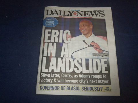 2021 NOVEMBER 3 NEW YORK DAILY NEWS NEWSPAPER - ERIC ADAMS ELECTED NYC MAYOR