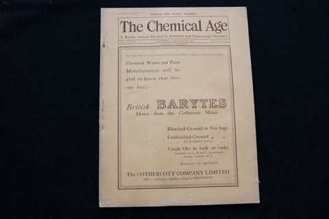 1922 AUGUST 26 THE CHEMICAL AGE MAGAZINE - BRITISH BARYTES COVER - SP 4924I