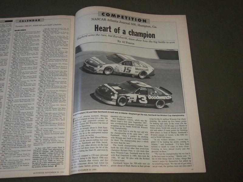 1990 NOVEMBER 26 AUTOWEEK MAGAZINE - DALE EARNHARDT COVER - SP 8545