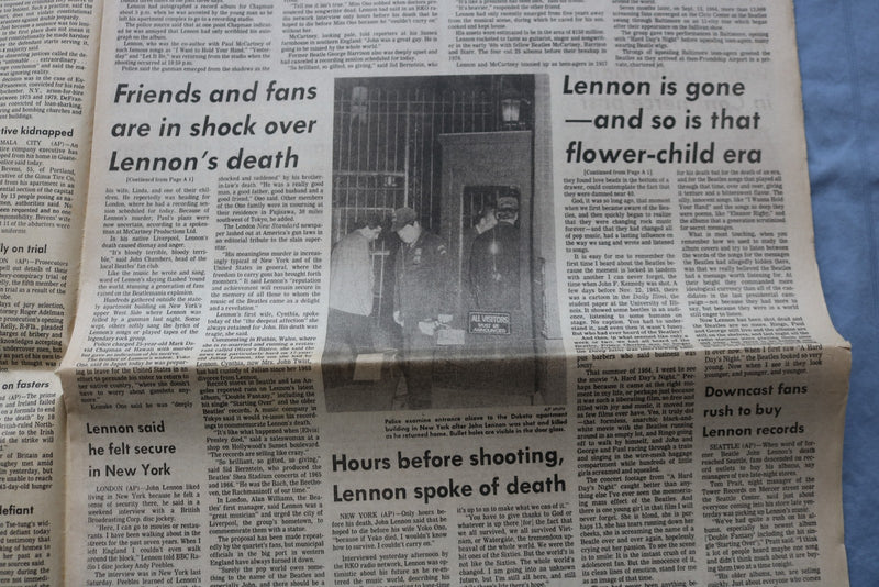 1980 DECEMBER 9 THE EVENING SUN - JOHN LENNON MURDERED - BALTIMORE, MD - NP 9214