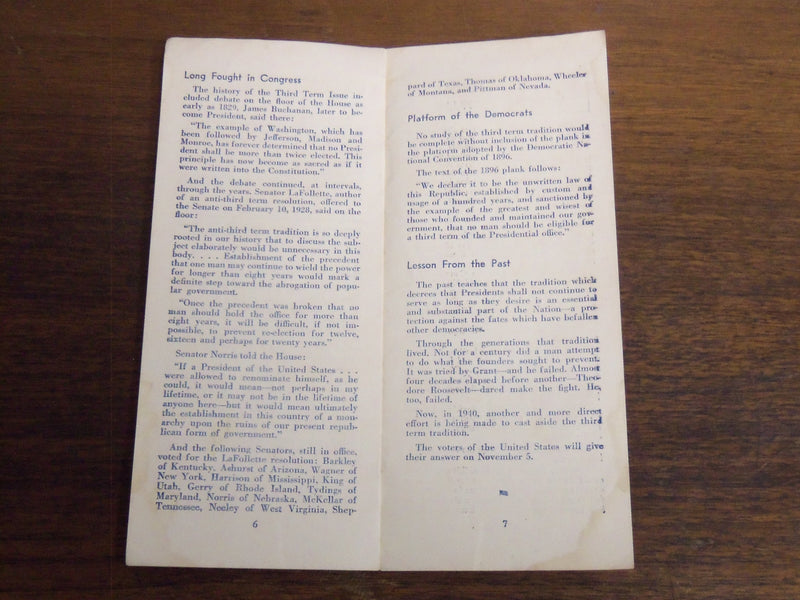 1940 DEMOCRATS FOR WILLKIE NATIONAL COMMITTEE PAMPHLET - NO THIRD TERM - K 1102