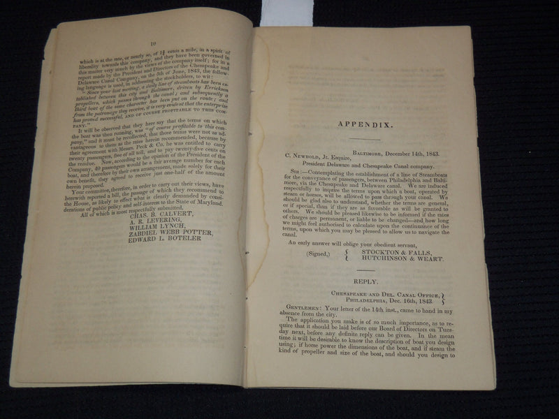 1844 CHARTERS FORFEITED REPORT STEAM NAVIGATION & DELAWARE COMPANIES- J 9584
