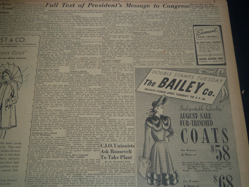 1941 JULY 21 CLEVELAND NEWS NEWSPAPER - DANGER TO AMERICA IS GROWING - NT 7464