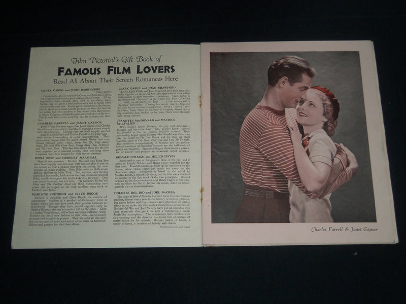 1930'S FAMOUS FILM LOVERS PICTORIAL GIFT BOOK - GRETA GARBO - BARRYMORE - J 4177