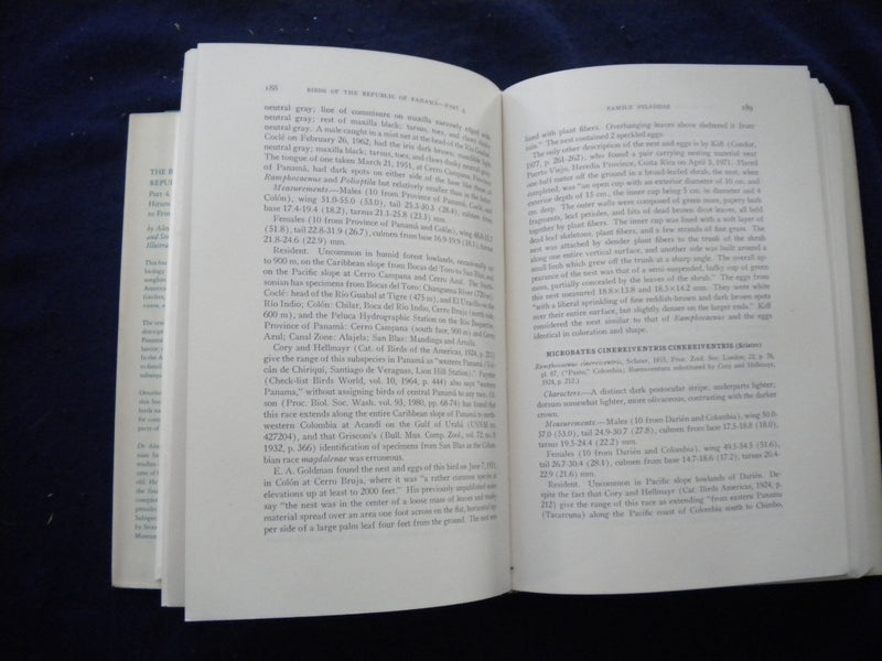 1984 THE BIRDS OF REPUBLIC OF PANAMA HARDCOVER BOOK PART 4 BY WETMORE - KD 8018