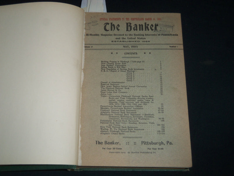 1905-1906 THE BANKER MAGAZINE OF PENNSYLVANIA BI-MONTHLY BOUND VOLUME - KD 5552