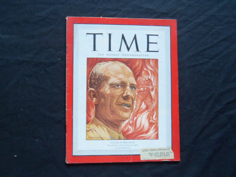 1944 AUGUST 28 TIME MAGAZINE - MAJOR GENERAL PATCH OF PROVENCE - T 931
