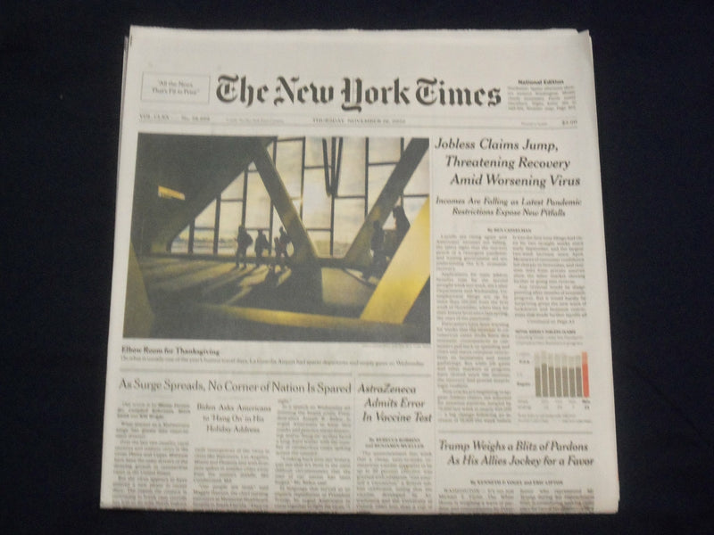 2020 NOVEMBER 26 NEW YORK TIMES - JOBLESS CLAIMS JUMP, AMID WORSENING VIRUS