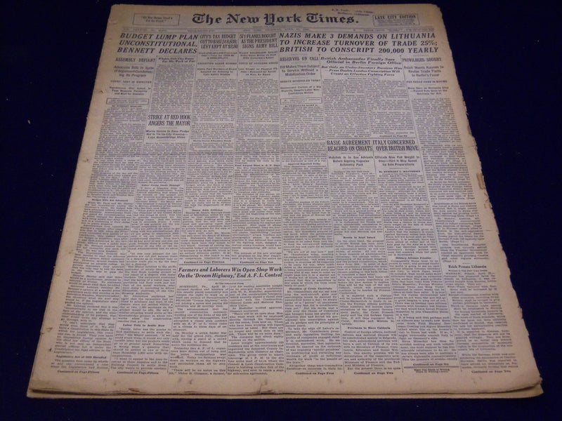1939 APRIL 27 NEW YORK TIMES - NAZIS MAKE DEMANDS ON LITHUANIA - NT 3044