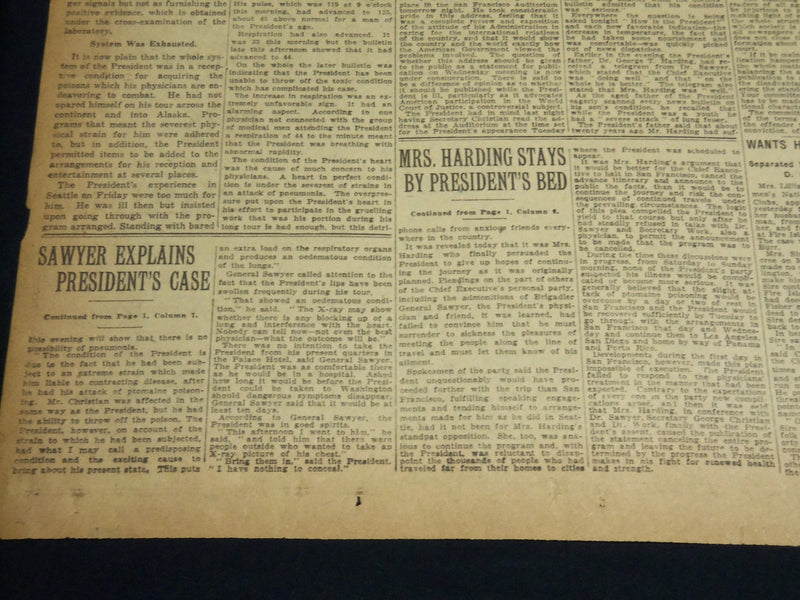 1923 JULY 31 NEW YORK TIMES - PRESIDENT HAS PNEUMONIA - CONDITION GRAVE- NT 7750