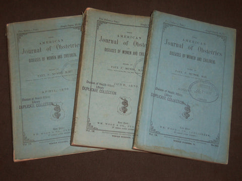 1876 THE AMERICAN JOURNAL OF OBSTETRICS MAGAZINE LOT OF 3 - NICE ADS - O 1092