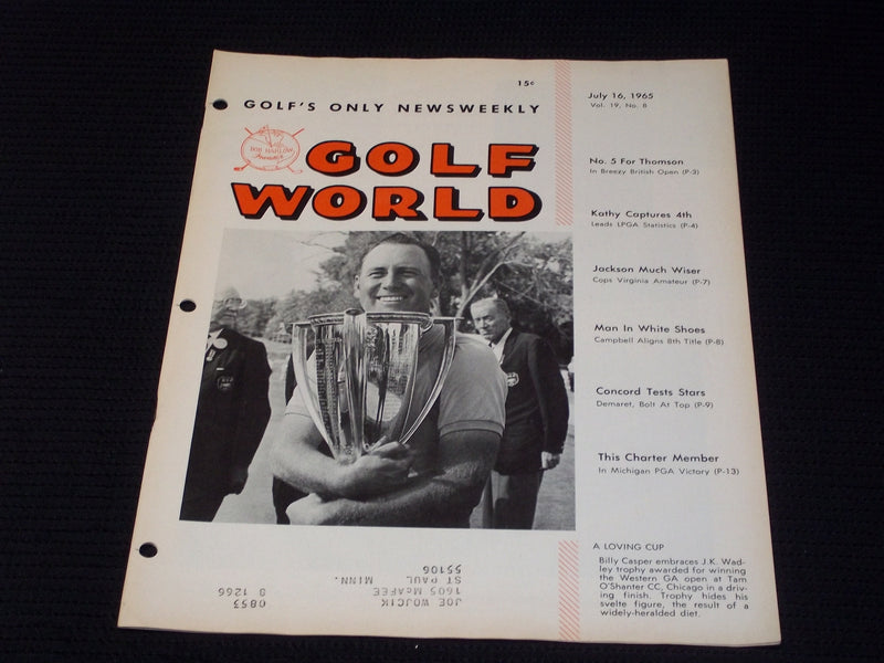 1965 JULY 16 GOLF WORLD MAGAZINE - BILLY CASPER FRONT COVER - E 7338