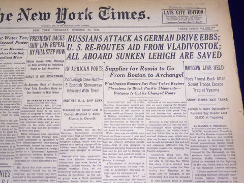 1941 OCTOBER 23 NEW YORK TIMES - ALL ABOARD SUNKEN LEHIGH ARE SAVED - NT 1116