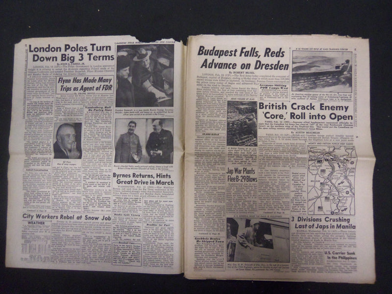 1945 FEBRUARY 14 NY DAILY MIRROR-MAILA YANKS SEIZE CAVITE, NICHOLS FIELD-NP 2226