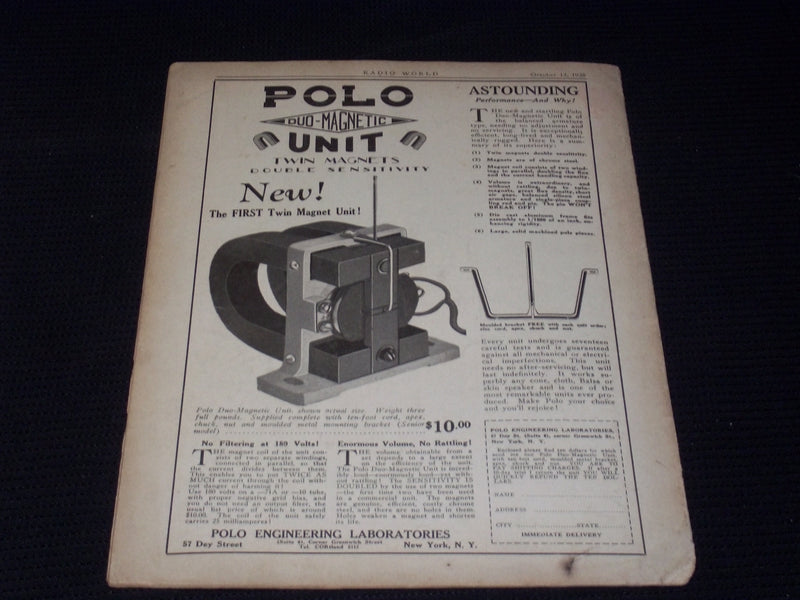 1928 OCTOBER 13 RADIO WORLD MAGAZINE NICE ELECTRONICS COVERS & ADS - E 2817