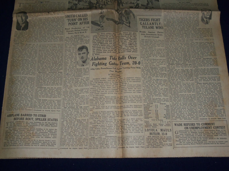 1930 NOVEMBER 9 ATLANTA JOURNAL NEWSPAPER - GEORGIA WINS BY KICK 7-6 - NP 972E