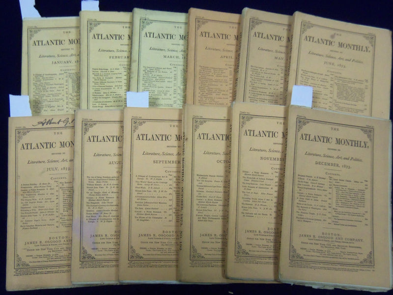 1873 THE ATLANTIC MONTHLY MAGAZINE LOT OF 12 COMPLETE YEAR - WHITTER - WR 307