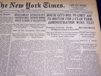 1941 JAN 14 NEW YORK TIMES - HOUSE GETS BILL TO LIMIT AID TO BRITISH - NT 1315