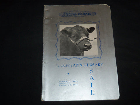 1951 ANOKA FARMS 25TH ANNIVERSRAY BREEDERS' CATTLE SALE CATALOG - J 9223