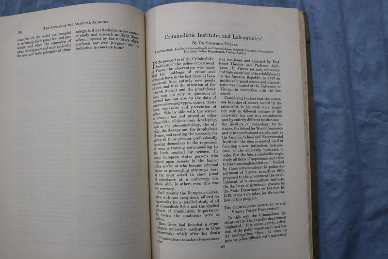 1929 NOVEMBER THE ANNALS - POLICE AND THE CRIME PROBLEM SOFTCOVER BOOK - K 3201