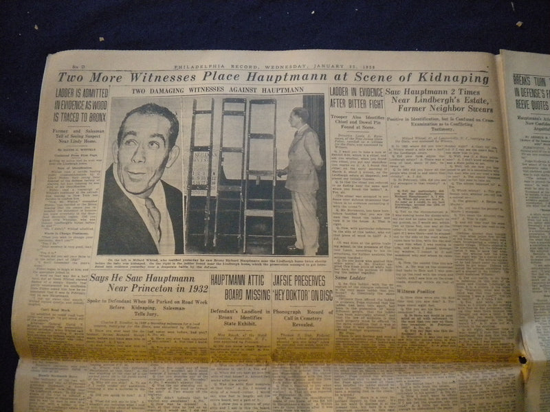 1935 JANUARY 23 PHILADELPHIA RECORD NEWSPAPER-HAUPTMANN PLACED AT SCENE- NP 6009
