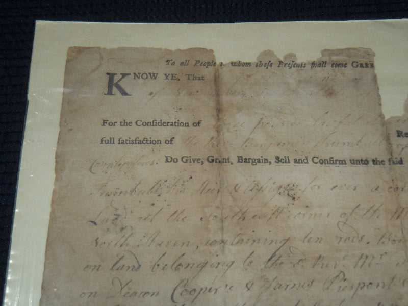 1782 BENJAMIN TRUMBULL DEED - HEBRON, CONNECTICUT - K 3385