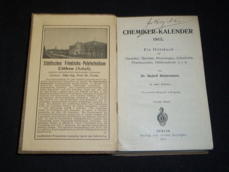 1910-1913 CHEMIKER KALENDAR BOOK LOT OF 2 - GERMAN TEXT - J 5429