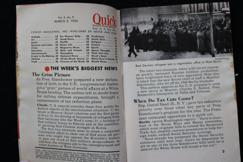 1953 MARCH 2 QUICK DIGEST MAGAZINE - TERRY MOORE COVER - K 2420