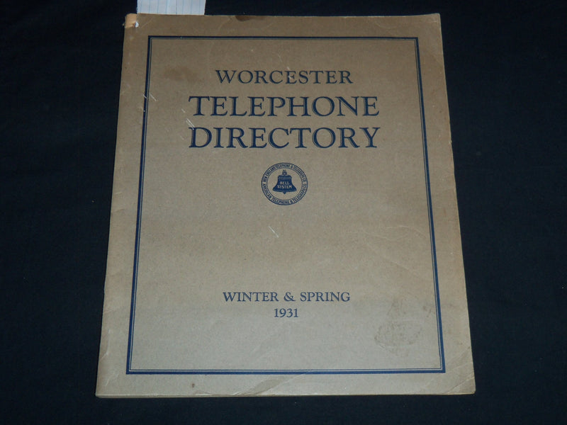 1931 WINTER & SPRING WORCESTER TELEPHONE DIRECTORY BOOK - J 8805