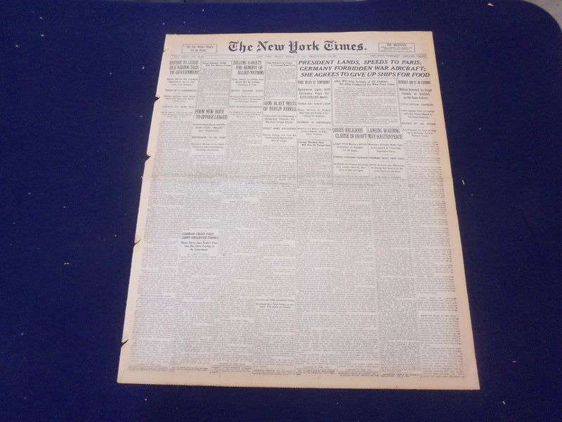 1919 MARCH 14 NEW YORK TIMES - PRESIDENT LANDS, SPEEDS TO PARIS - NT 9274