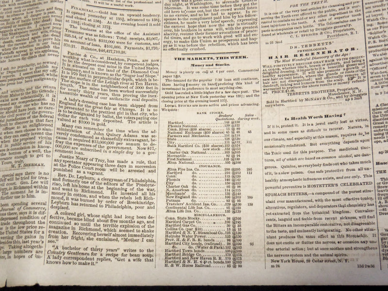 1865 MAY 26 HARTFORD DAILY COURANT NEWSPAPER - NEGRO SUFFRAGE - NP 4252G