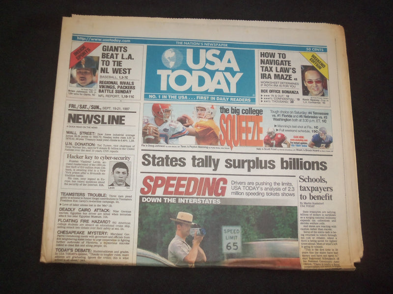 1997 SEPTEMBER 19-21 USA TODAY NEWSPAPER -STATES TALLY SURPLUS BILLIONS- NP 7870
