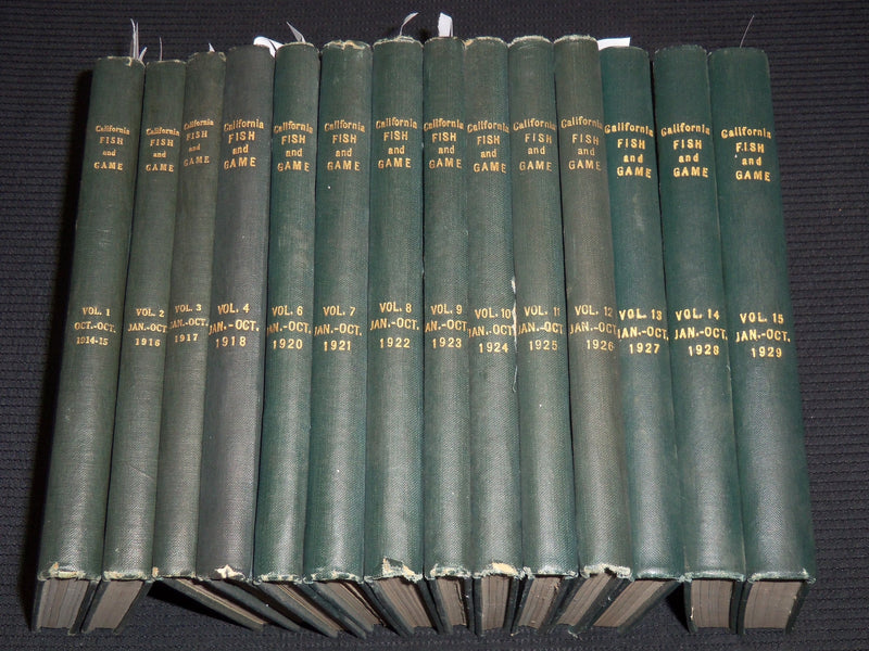 1914-1929 CALIFORNIA FISH AND GAME MAGAZINE BOUND VOLUME LOT OF 14 - KD 1A
