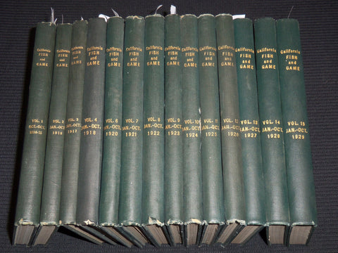 1914-1929 CALIFORNIA FISH AND GAME MAGAZINE BOUND VOLUME LOT OF 14 - KD 1A