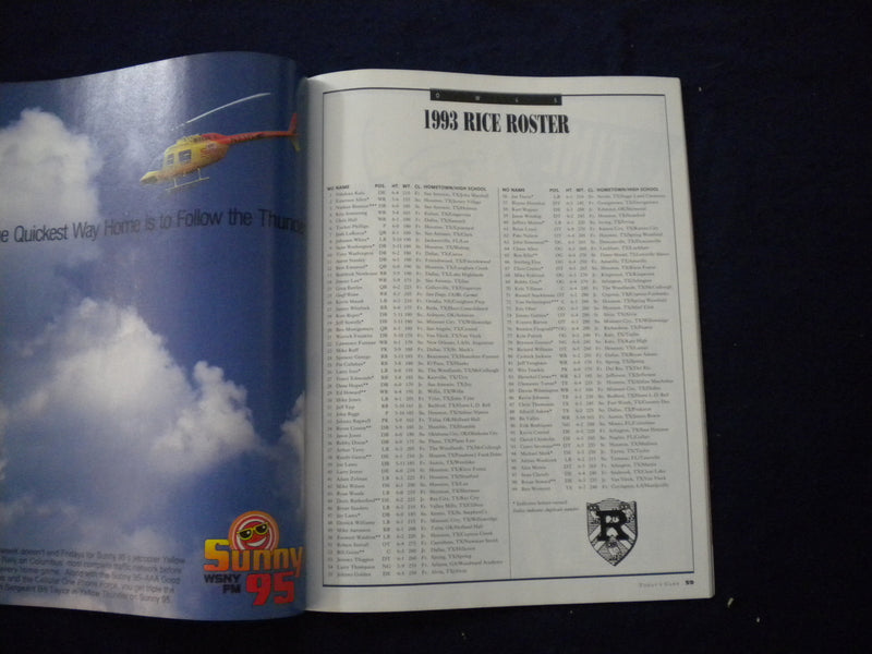 1993 SEPTEMBER 4 FOOTBALL PROGRAM - OHIO STATE UNIV VS RICE UNIV - SP 3625A
