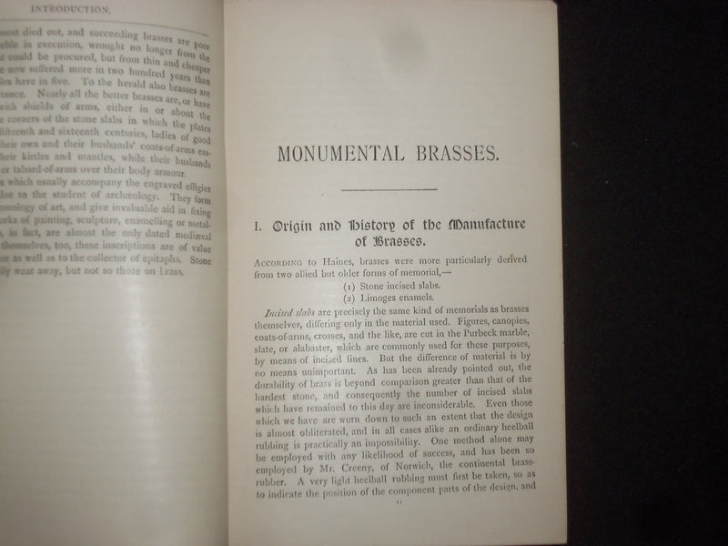 1898 MONUMENTAL BRASSES HARDCOVER BOOK BY REV. HERBERT W. MACKLIN - KD 9261