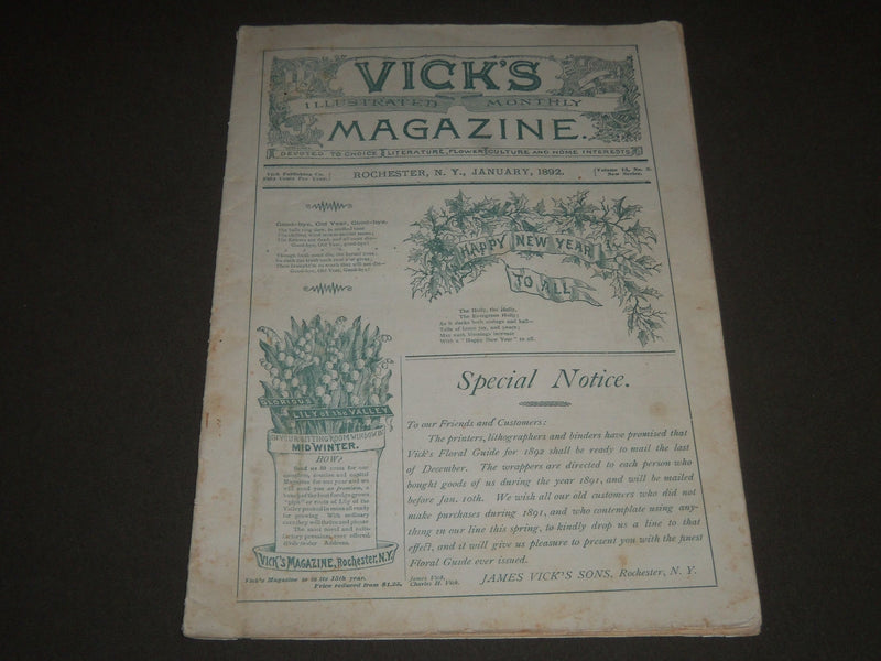 1892 JANUARY VICK'S ILLUSTRATED MONTHLY MAGAZINE - ROCHESTER NEW YORK - J 2565
